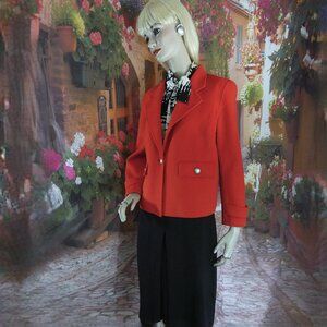 St. John Suit Size 8 Red Jacket Angora Wool Cashmere Blend w Black Santana Skirt
